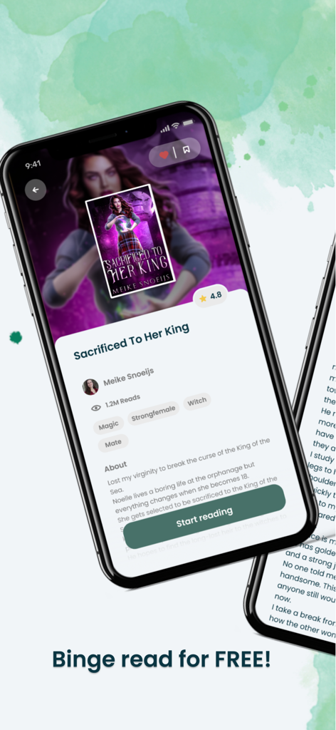 WeInk - A mobile screen showing the book details for Sacrificed To Her King on the WeInk app with a call to action to binge read for free