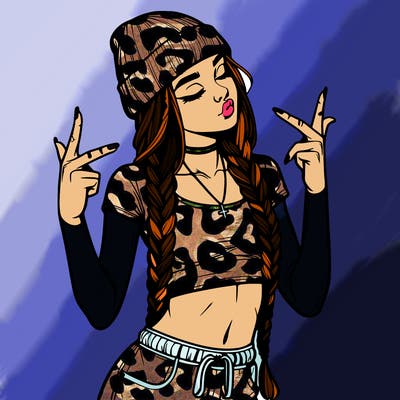 realistic teenage girl with braids and a beanie and crop top doing 🫶🏼