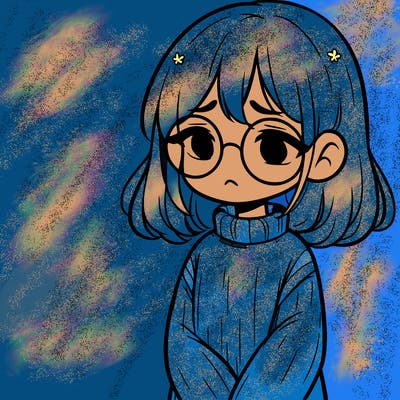 sad girl with glasses in a sweater