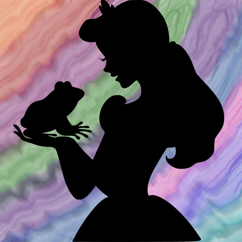 a shadow of a princess holding a frog realistic