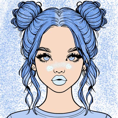 realistic girl with two buns in hair and lips
