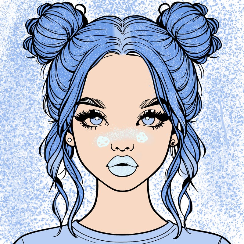 realistic girl with two buns in hair and lips
