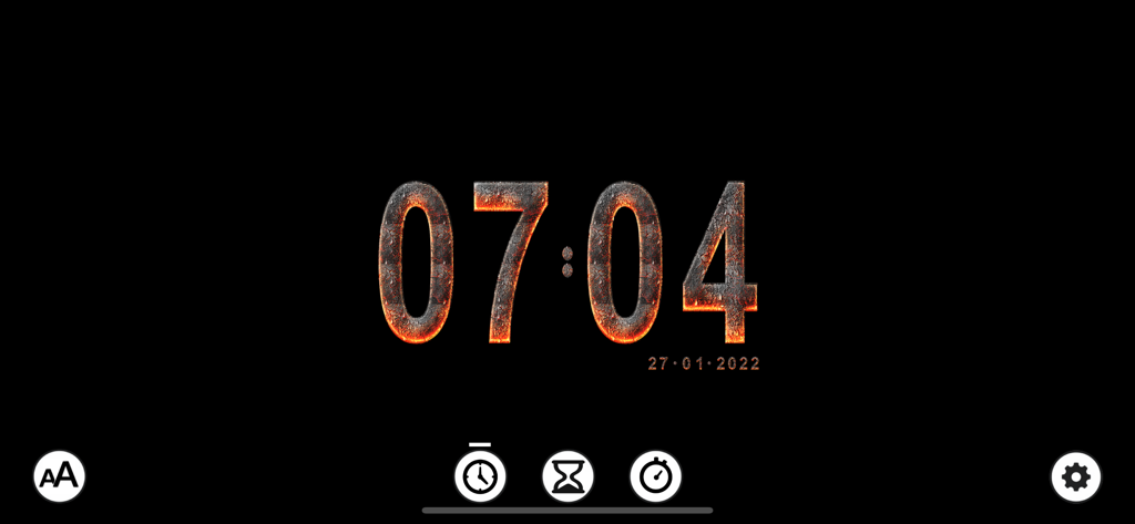 Aesthetic digital clock display with glowing lava texture font on a dark background