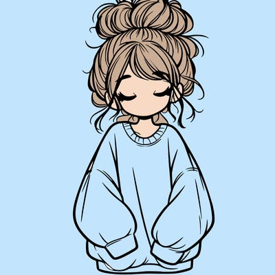 girl with baggy sweatshirt and messy bun