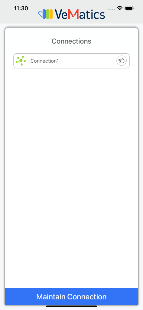 VeMatics CP500 maintenance app connections screen