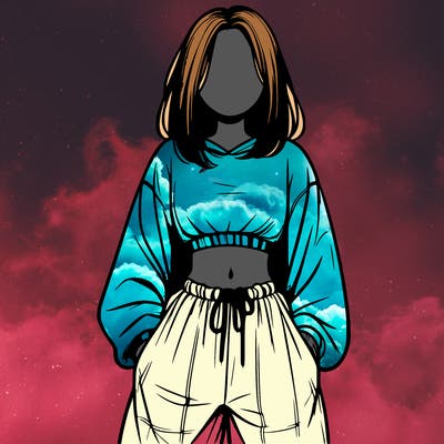 realistic girl faceless with baggy pants and a crop top