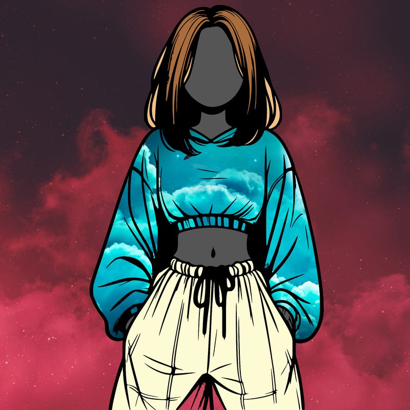 realistic girl faceless with baggy pants and a crop top
