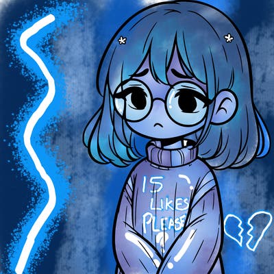 sad girl with glasses in a sweater