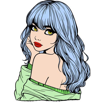 realistic girl with bangs looking over her shoulder