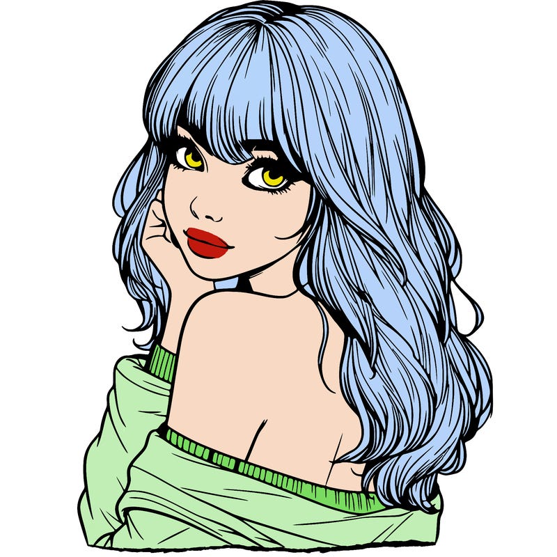 realistic girl with bangs looking over her shoulder