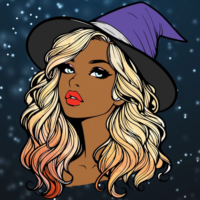 realistic witch girl with wavy hair and lips