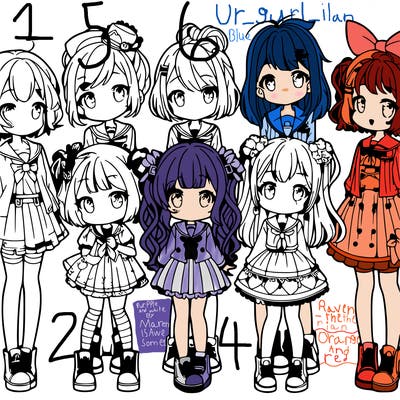 6 cute anime girls lined up