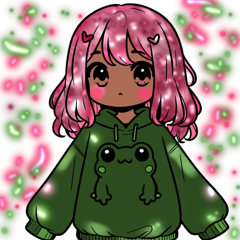 girl wearing frogging sweatshirt