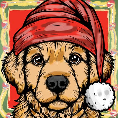 realistic dog with a christmas hat
