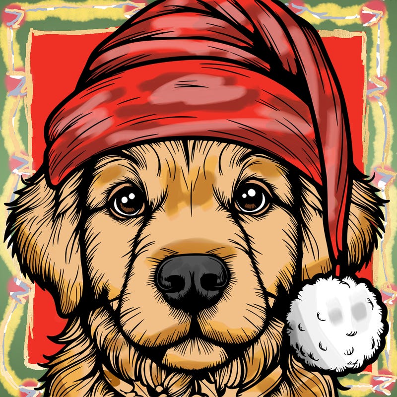realistic dog with a christmas hat