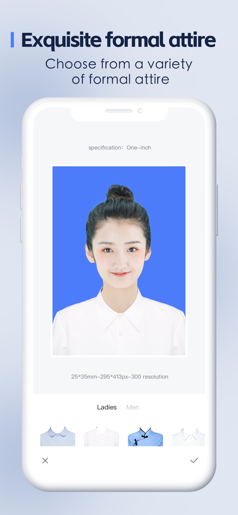 ID Photo:Passport Photo Maker - A screen from the ID Photo app displaying options to change into formal attire for a professional photo