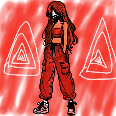 girl in baggy pants crop top and long hair