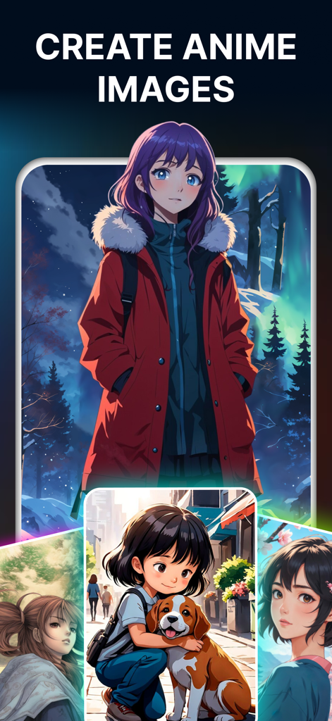 AI image generator - Maker - AI Image Generator app interface showcasing various anime character art styles