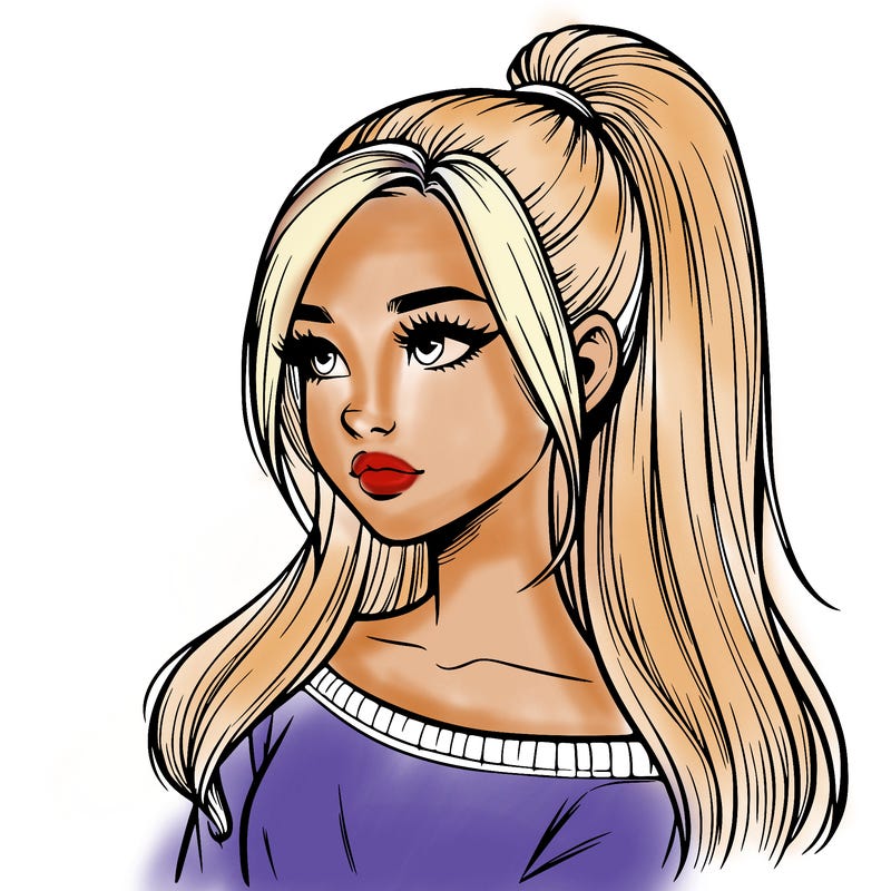 realistic girl with a high ponytail