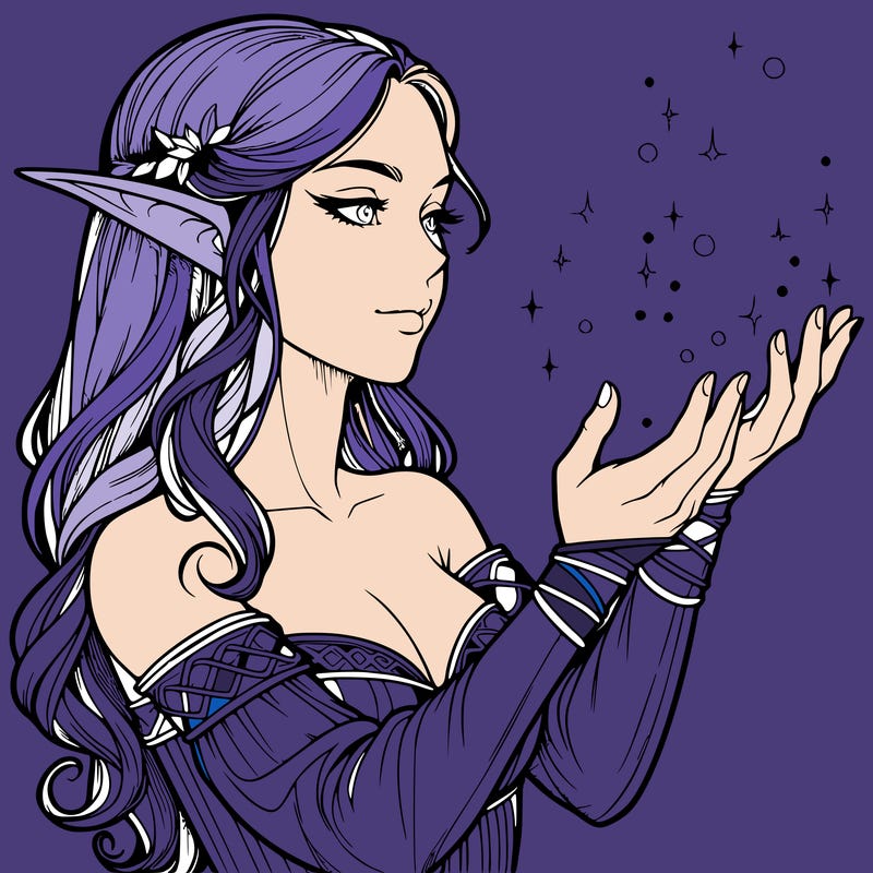realistic elf girl doing magic
