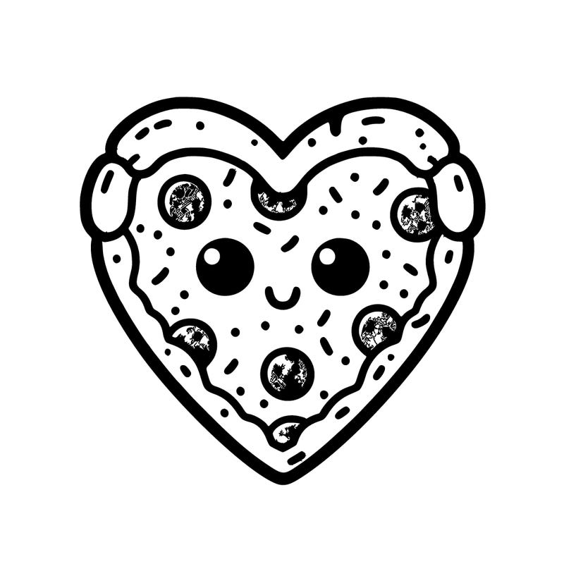 pizza in the shape of a heart with cute eyes