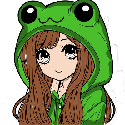 a pretty girl wearing a frog hoodie portrait with long hair