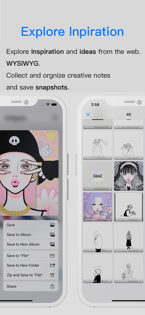 Toolbox by Paperclip - Interfaccia dell'app Toolbox by Paperclip che mostra la funzione Esplora Ispirazione per raccogliere e organizzare istantanee e note creative