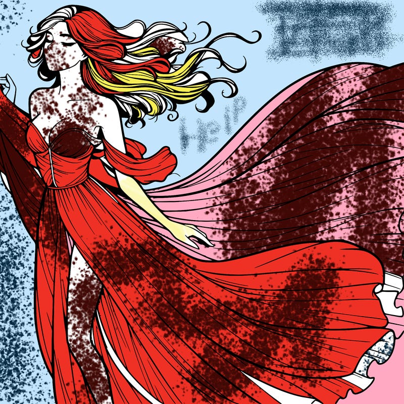 realistic woman in dress flowing the the wind
