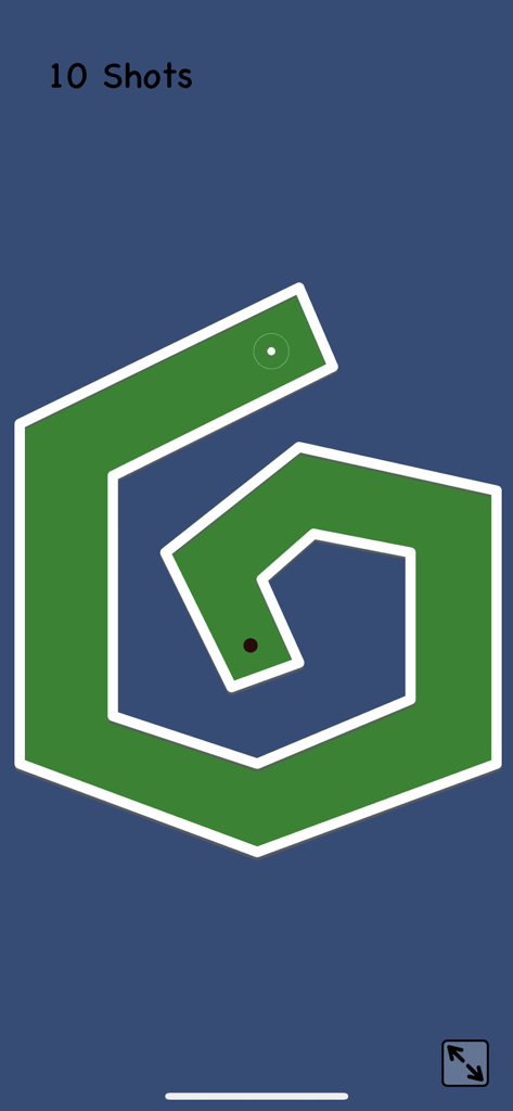 Relax Mini Golf - Jogabilidade do Relax Mini Golf mostrando um campo espiral verde e a contagem de tacadas