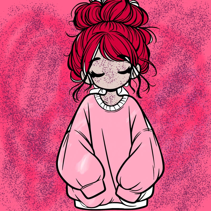girl with baggy sweatshirt and messy bun