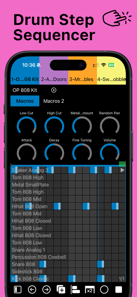 7III Tap: Live MIDI Controller - 7III Tap app drum step sequencer interface for mobile music production