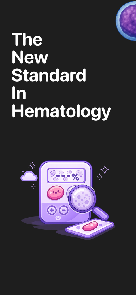 CliniCheck: WBC & Cell Counter - Pantalla de la aplicación CliniCheck que muestra The New Standard In Hematology con gráficos de contador de células digital