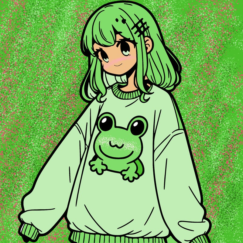 girl wearing frogging sweatshirt