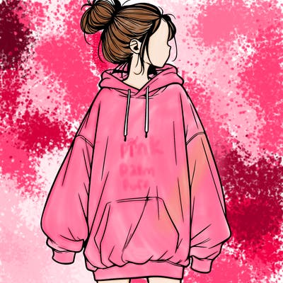 realistic girl with a oversized sweatshirt on and a bun