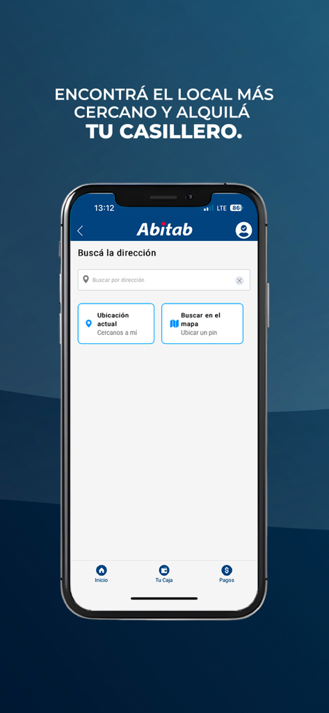 Interface of the Abitab app showing options to find the nearest branch or locker in Uruguay