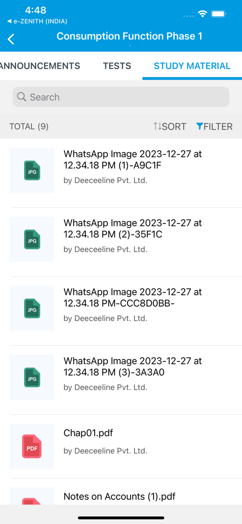 Deeceeline - Deeceeline app screen showing commerce study materials and accounting notes