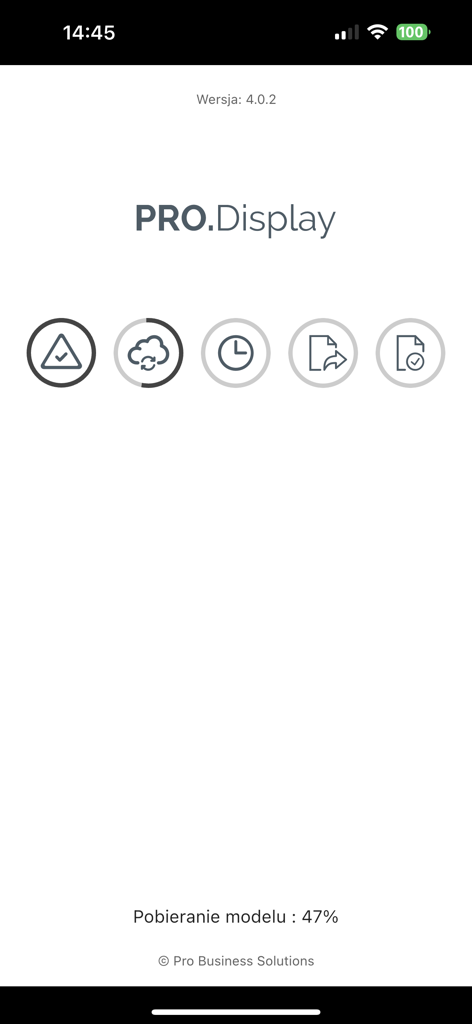 PRO.Display LIVE Ladebildschirm mit Status-Icons und Download-Fortschritt des KI-Modells