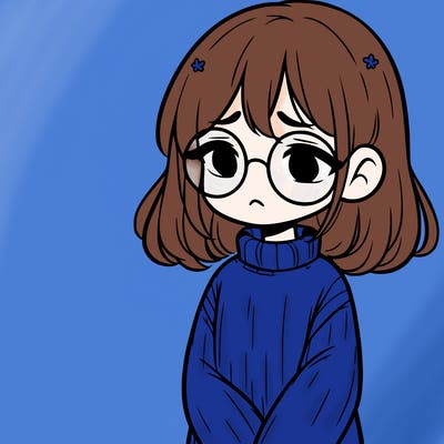 sad girl with glasses in a sweater