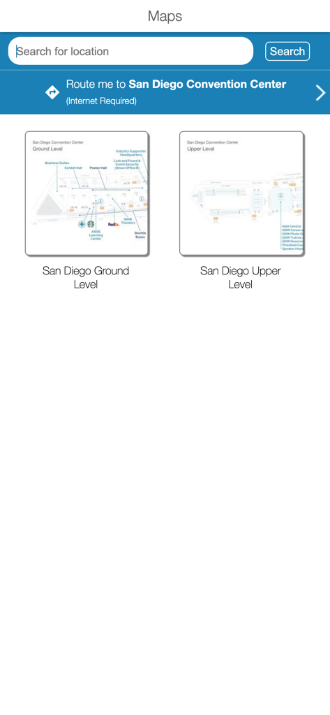 DDW 2025 - DDW 2025 app screen showing floor plans for the San Diego Convention Center ground and upper levels