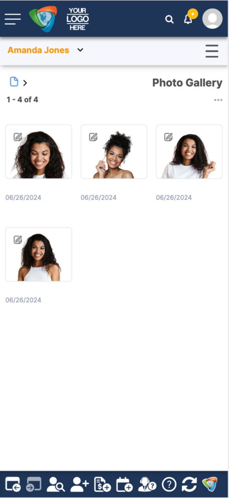 AestheticsPro - AestheticsPro app screen displaying a client photo gallery for progress tracking