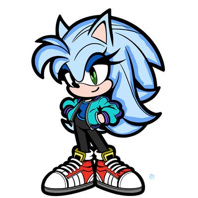 female sonic character with hightop shoes and a sports jacket