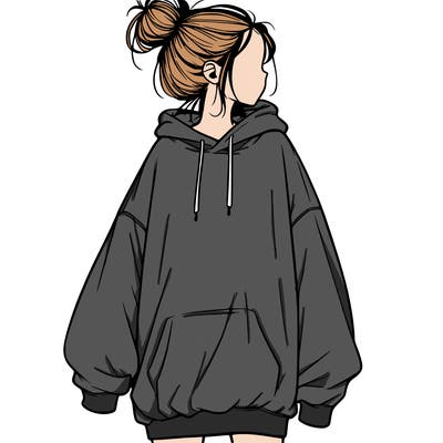 realistic girl with a oversized sweatshirt on and a bun