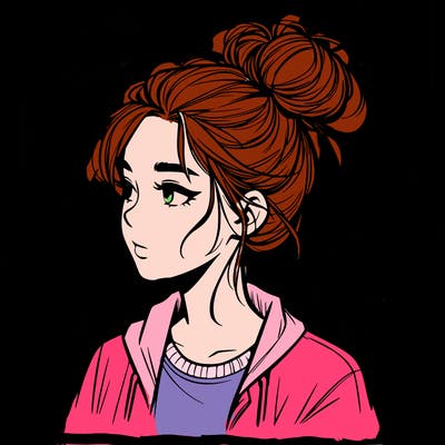 realistic teenage girl with a messy bun
