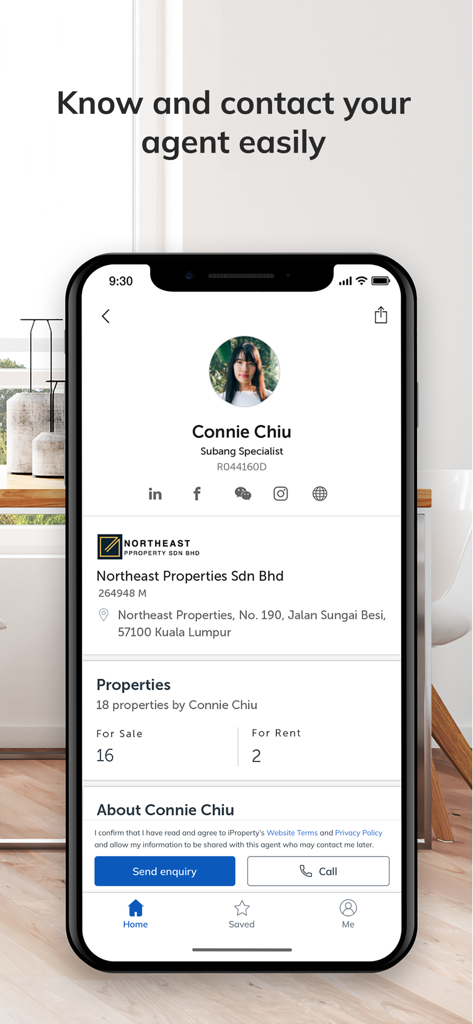 iProperty Malaysia - Agent profile screen on iProperty Malaysia app with contact and inquiry buttons