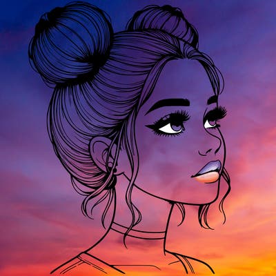 realistic girl with buns on the top of her head