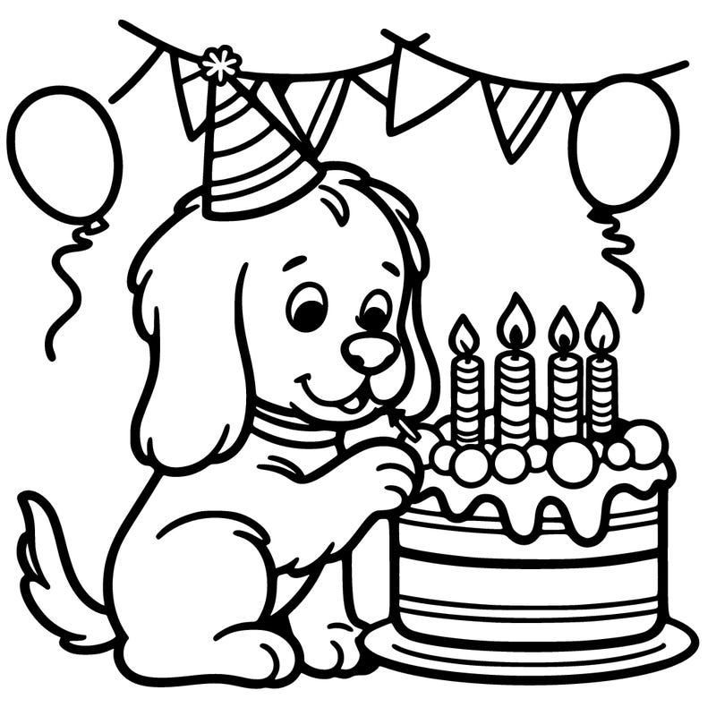 dog eating birthday cake