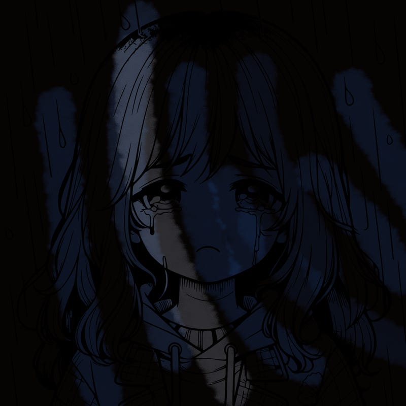 realistic sad girl in the rain