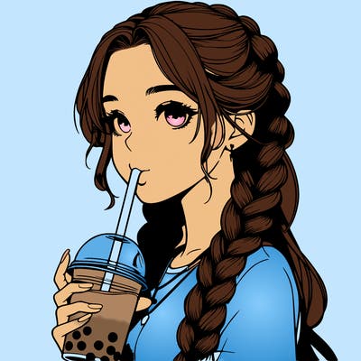 realistic girl with braided hair drinking boba