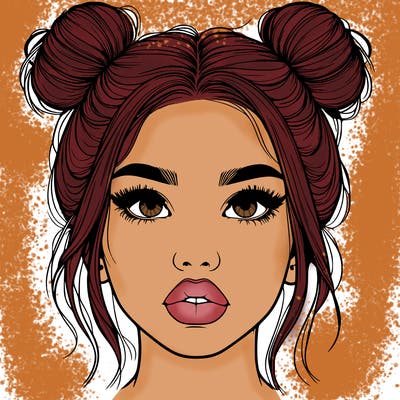 realistic girl with two buns on her hair and lips