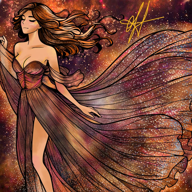 realistic woman in dress flowing the the wind